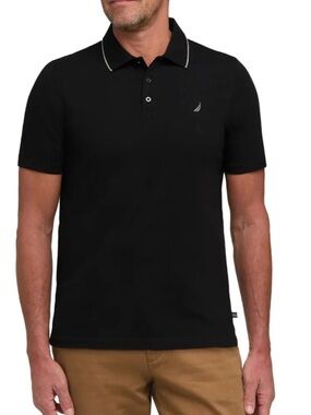 Nautica Black Polo with White Contrast Trim
